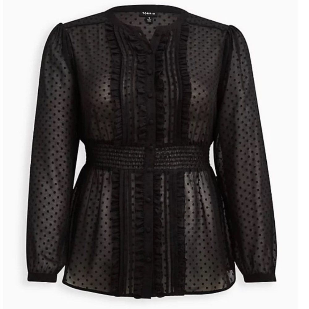 TORRID NWT CHIFFON CLIP DOT RUFFLE FRONT TOP